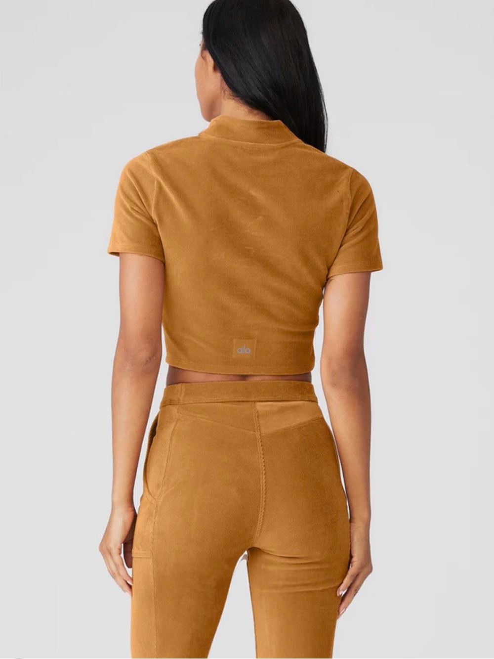 Alo Yoga Micro Corduroy 2 Piece Set Toffee Flare Pants Crop Top S - Picture 4 of 12